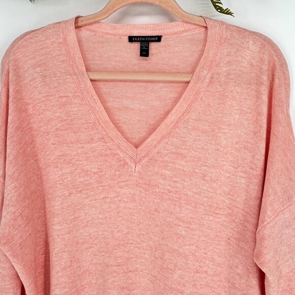 Eileen Fisher Coral V-Neck Sweater S Petite Lightweight Minimalist  soft girl - Picture 4 of 6